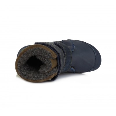 D.D. step chlapčenská detská celokožená zimná obuv Barefoot W063-829B Navy